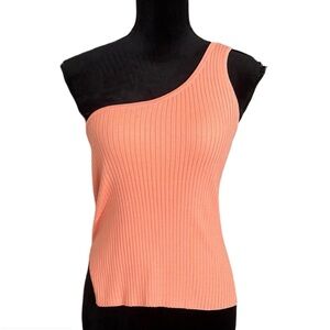 PEACH RIBBED ONE SHOULDER KNIT TOP
